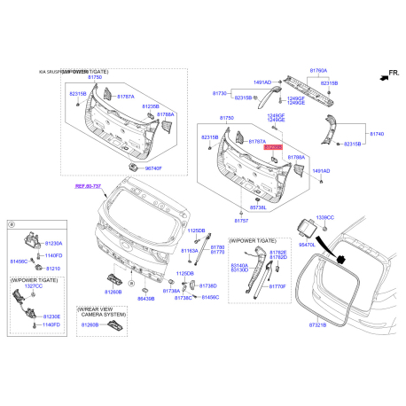 Заглушка (крышка) аварийного открытия крышки багажника 81235-F1000 Mobis - 81235F1000 - схема с каталога 81235B, SRUSPF119 81235F1000
