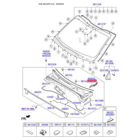 Облицовка передней панели (жабо) правая 86154-F1000 Mobis - 86154F1000 - схема с каталога 85893R, SRUSPF119 86154F1000