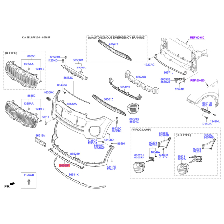 Накладка бампера нижня (губа) 86565-F1050 Mobis - 86565F1050 - схема з каталогу 86565F, SEURPF116 86565F1050
