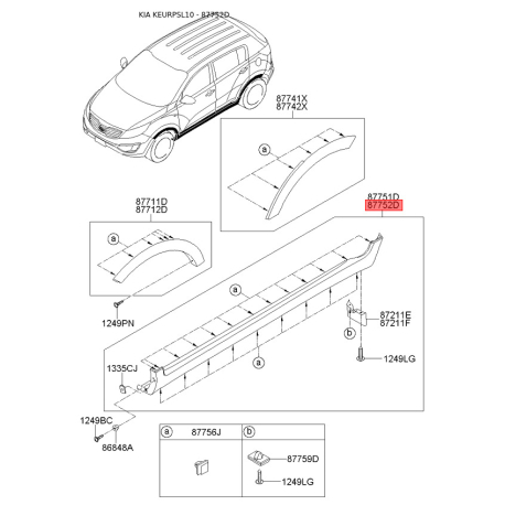 Обшивка порога правая 87752-3W000 Mobis - 877523W000 - схема с каталога 87752D, KEURPSL10 877523W000