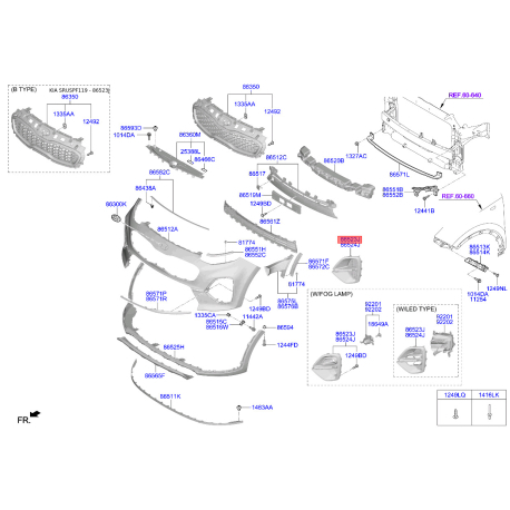 Корпус, противотуманная фара левая 86521-F1610 Mobis - 86521F1610 - схема с каталога 86523J, SRUSPF119 86521F1610