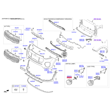 Корпус, противотуманная фара правая 86522-F1100 Mobis - 86522F1100 - схема с каталога 86524J, SEURPF116 86522F1100