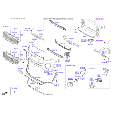Корпус, противотуманная фара правая 86522-F1300 Mobis - 86522F1300 - схема с каталога 86524J, SEURPF116 86522F1300