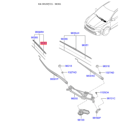 Щітка склоочисника 98361-B1000 Mobis - 98361B1000 - схема з каталогу 98361, SRUSPJ721 98361B1000