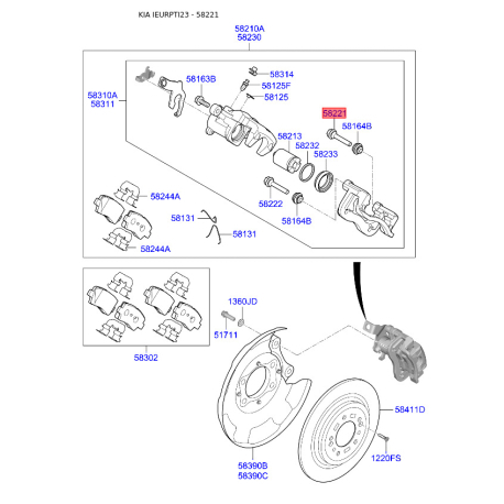 Направляющая (палец) суппорта 58221-4D500 Mobis - 582214D500 - схема с каталога 58221, IEURPTI23 582214D500
