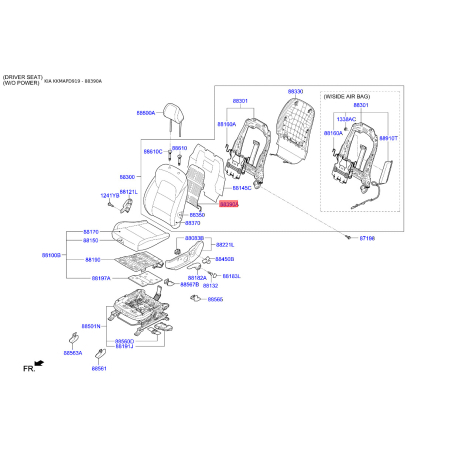 Каркас сидіння 88390-D7020 Mobis - 88390D7020 - схема з каталогу 88390A, KKMAPD919 88390D7020