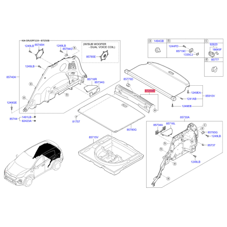 Обивка багажника 85770-F1000WK Mobis - 85770F1000WK - схема с каталога 87250B, SRUSPF119 85770F1000WK