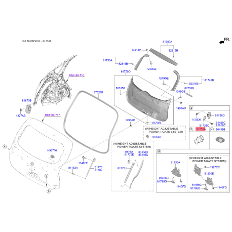 Упор (відбійник) кришки багажника 17378-20434 Mobis - 1737820434 - схема з каталогу 81738A, AKMAPS922 1737820434