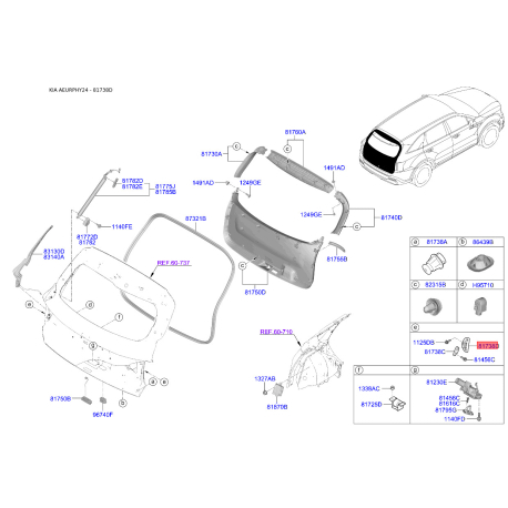 Упор (отбойник) крышки багажника 81772-P1000 Mobis - 81772P1000 - схема с каталога 81738D, AEURPHY24 81772P1000