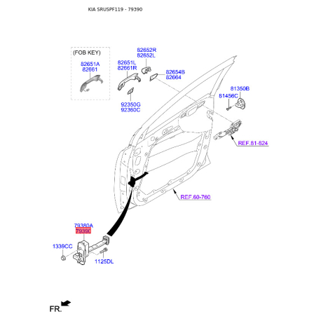Петля бічних дверей права 79390-F1000 Mobis - 79390F1000 - схема з каталогу 79390, SRUSPF119 79390F1000