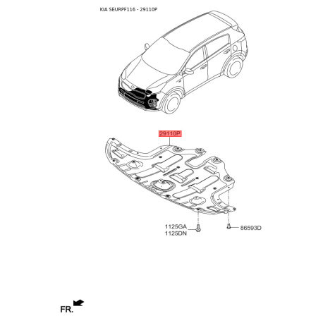Защита двигателя / поддона двигателя передняя 29110-F1000 Mobis - 29110F1000 - схема с каталога 29110P, SEURPF116 29110F1000