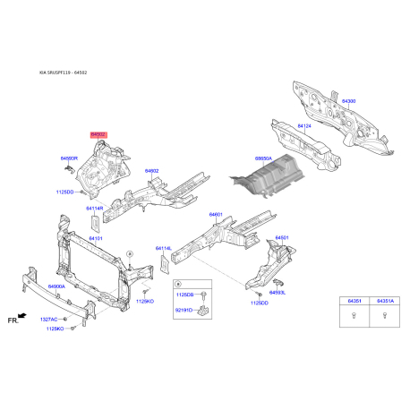 Брызговик передний без лонжерона правый 64502-F1000 Mobis - 64502F1000 - схема с каталога 64502, SRUSPF119 64502F1000