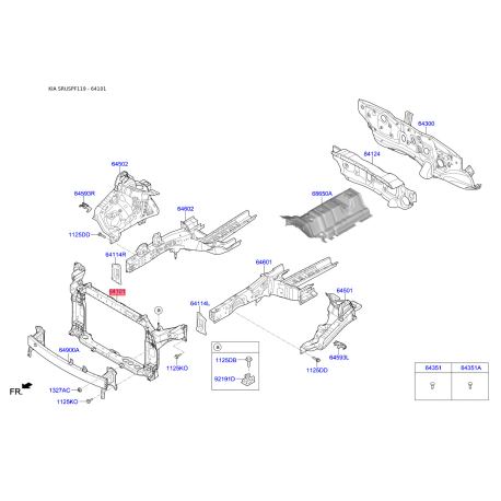 Облицювання передка (морда) 64101-F1000 Mobis - 64101F1000 - схема з каталогу 64101, SRUSPF119 64101F1000