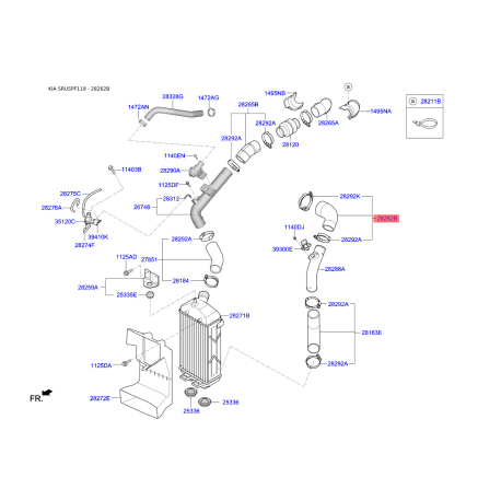 Шланг (патрубок) компрессора 28262-2F650 Mobis - 282622F650 - схема с каталога 28262B, SRUSPF119 282622F650