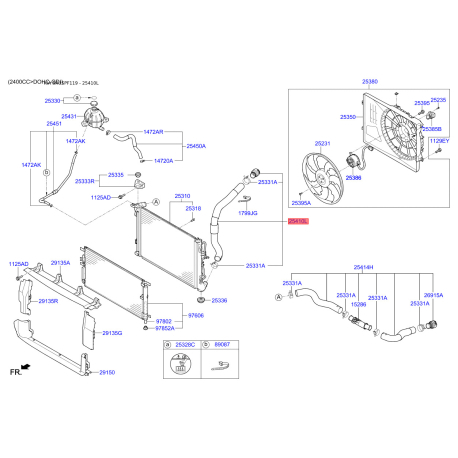 Шланг радиатора нижний 25410-D3500 Mobis - 25410D3500 - схема с каталога 25410L, SRUSPF119 25410D3500
