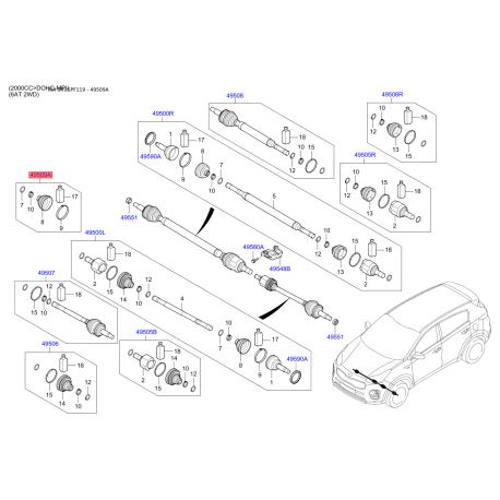 Чехол полуоси (пыльник) приводного вала 49541-D7010 Mobis - 49541D7010 - схема с каталога 49509A, SRUSPF119 49541D7010