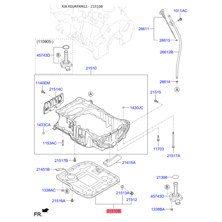Поддон масляный мотора нижний 21520-2F010 Mobis - 215202F010 - схема с каталога 21510B, KEURPXM12 215202F010
