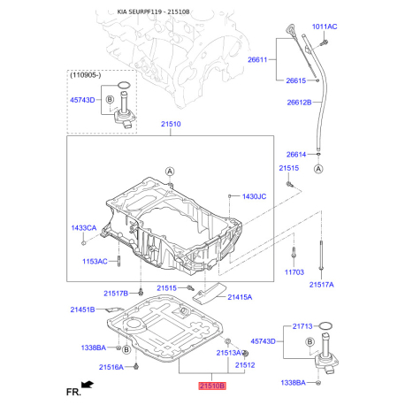 Поддон масляный мотора нижний 21520-2F013 Mobis - 215202F013 - схема с каталога 21510B, SEURPF119 215202F013