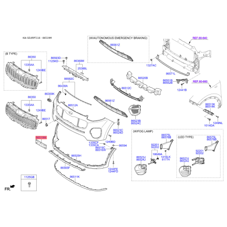 Кронштейн щитка номерного знаку 86519-F1000 Mobis - 86519F1000 - схема з каталогу 86519M, SEURPF116 86519F1000