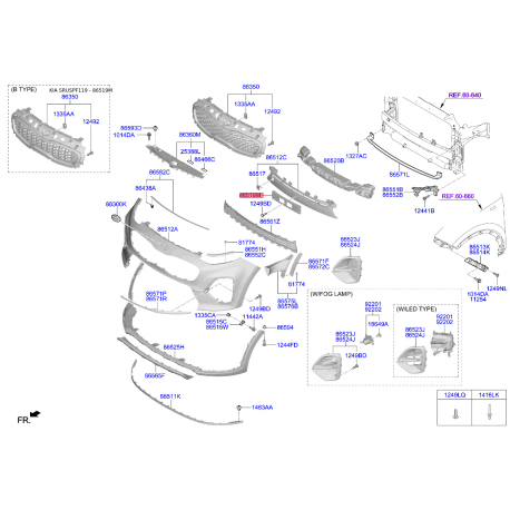 Кронштейн щитка номерного знака 86519-F1500 Mobis - 86519F1500 - схема с каталога 86519M, SRUSPF119 86519F1500