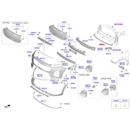 Усилитель бампера нижний 86571-F1000 Mobis - 86571F1000 - схема с каталога 86571L, SRUSPF119 86571F1000