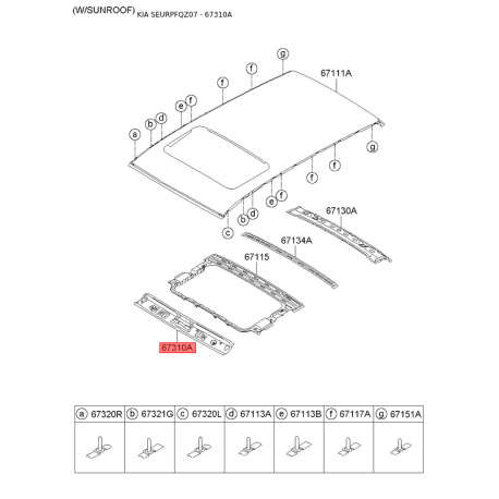 Каркас крыши 67120-1F000 Mobis - 671201F000 - схема с каталога 67310A, SEURPFQZ07 671201F000