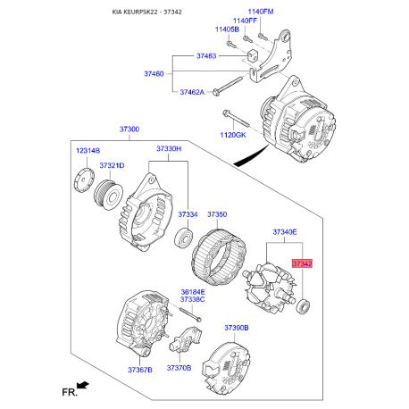 Подшипник контактного кольца, генератор 37342-2A050 Mobis - 373422A050 - схема с каталога 37342, KEURPSK22 373422A050