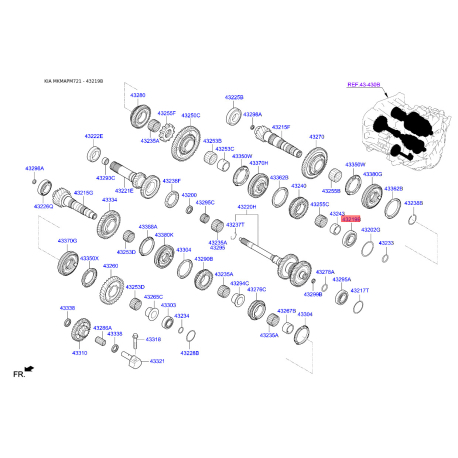 Подшипник вторичного вала передний 43219-2D000 Mobis - 432192D000 - схема с каталога 43219B, MKMAPM721 432192D000