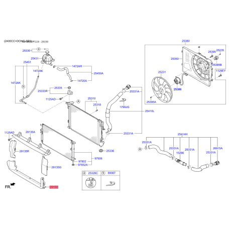 Облицювання / захисна накладка, облицювання радіатора 29150-F1000 Mobis - 29150F1000 - схема з каталогу 29150, SRUSPF119 29150F1000