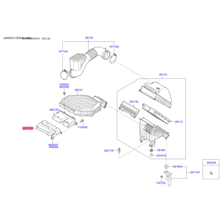 Крышка, корпус воздушного фильтра 28213-D9000 Mobis - 28213D9000 - схема с каталога 28213H, KKMAPD919 28213D9000