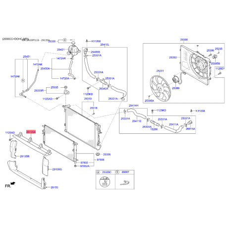 Облицовка / защитная накладка, облицовка радиатора 29135-F1500 Mobis - 29135F1500 - схема с каталога 29135A, SRUSPF119 29135F1500
