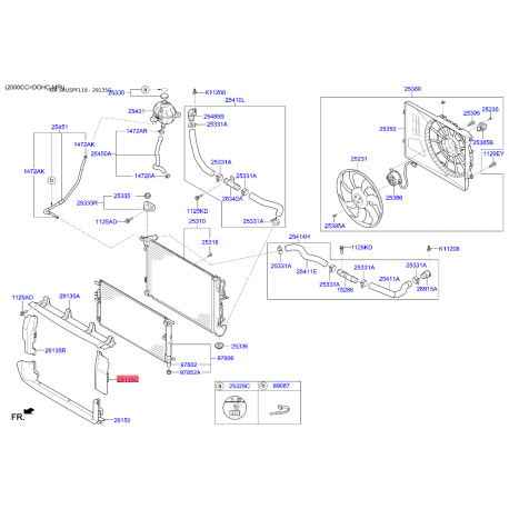 Облицовка / защитная накладка, облицовка радиатора 29136-F1500 Mobis - 29136F1500 - схема с каталога 29135G, SRUSPF119 29136F1500