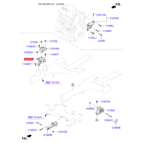 Подушка двигателя 21810-D9500 Mobis - 21810D9500 - схема с каталога 21810A, SRUSPF119 21810D9500