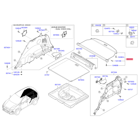 Полка багажника 85910-F1000 Mobis - 85910F1000 - схема с каталога 85910V, SRUSPF119 85910F1000