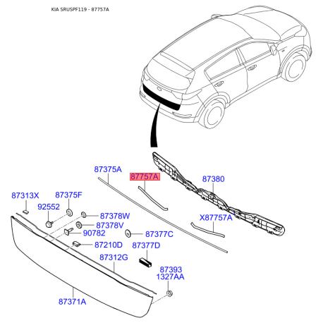Заглушка бампера 87318-F1000 Mobis - 87318F1000 - схема з каталогу 87757A, SRUSPF119 87318F1000