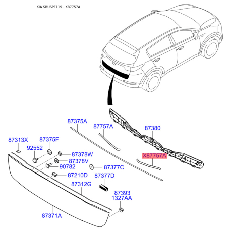 Заглушка бампера 87319-F1000 Mobis - 87319F1000 - схема з каталогу X87757A, SRUSPF119 87319F1000