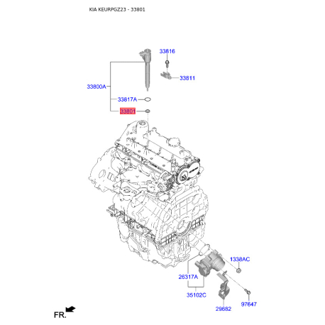 Уплотнительное кольцо, шахта форсунки 33818-3A000 Mobis - 338183A000 - схема с каталога 33801, KEURPGZ23 338183A000