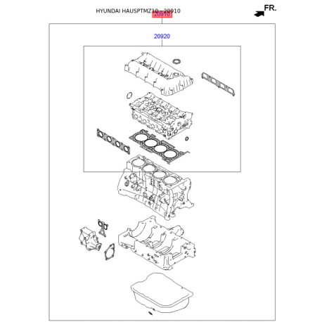 Комплект прокладок двигателя 20910-2GM01 Mobis - 209102GM01 - схема с каталога 20910, HAUSPTMZ10 209102GM01