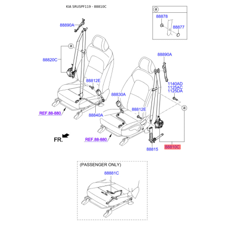 Ремінь безпеки лівий 88810-F1000ED Mobis - 88810F1000ED - схема з каталогу 88810C, SRUSPF119 88810F1000ED