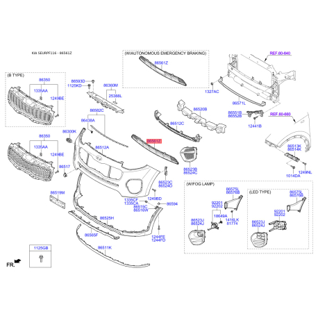 Решетка радиатора 86569-F1010 Mobis - 86569F1010 - схема с каталога 86561Z, SEURPF116 86569F1010