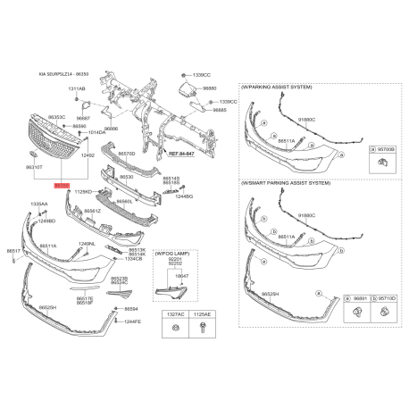 Решетка радиатора 86350-3U510 Mobis - 863503U510 - схема с каталога 86350, SEURPSLZ14 863503U510