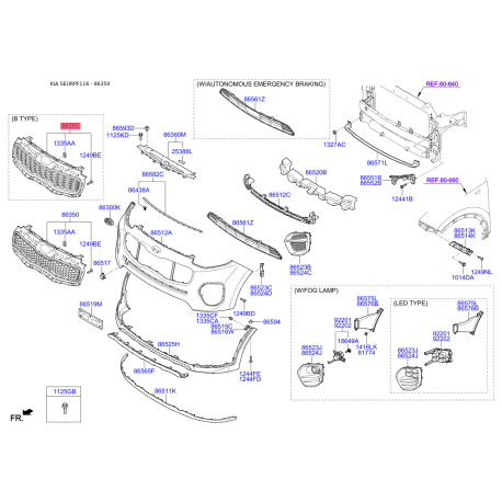 Решітка радіатора 86350-F1000 Mobis - 86350F1000 - схема з каталогу 86350, SEURPF116 86350F1000