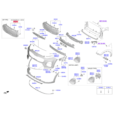 Решітка радіатора 86350-F1610 Mobis - 86350F1610 - схема з каталогу 86350, SRUSPF119 86350F1610