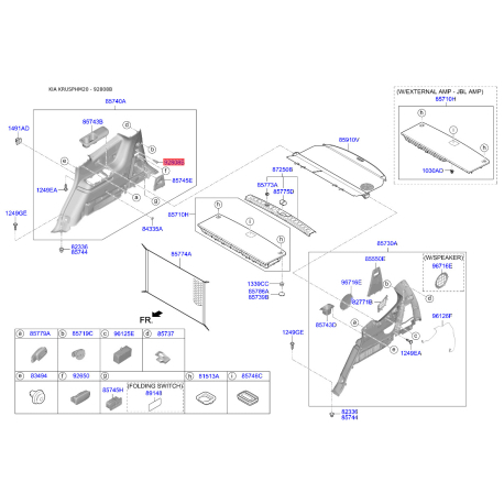 Центральная консоль комлекующие 0K54A-662P0 Mobis - 0K54A662P0 - схема с каталога 92808B, KRUSPHM20 0K54A662P0