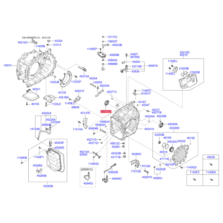 Манжета (сальник) полуоси АКПП 45245-3B700 Mobis - 452453B700 - схема с каталога 45217A, KKMAPSL14 452453B700