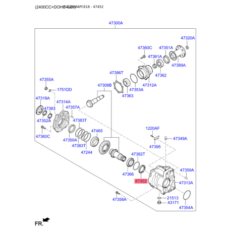 Манжета (сальник) роздавальної коробки 47452-3B800 Mobis - 474523B800 - схема з каталогу 47452, AKMAPC618 474523B800