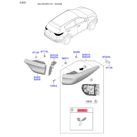 Крепление фонарь задний 92470-F1500 Mobis - 92470F1500 - схема с каталога 92450A, SRUSPF119 92470F1500