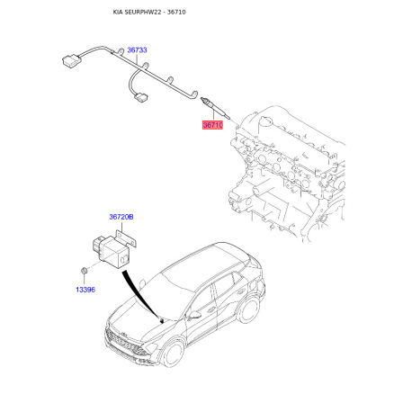 Свічка розжарювання 36710-2U000 Mobis - 367102U000 - схема з каталогу 36710, SEURPHW22 367102U000