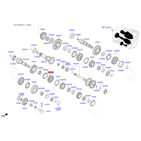 Ступица муфты КПП 43370-2D680 Mobis - 433702D680 - схема с каталога 43380K, CRUSPEU20 433702D680