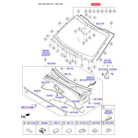 Вітрове скло 86110-F1060 Mobis - 86110F1060 - схема з каталогу 86110A, SRUSPF119 86110F1060